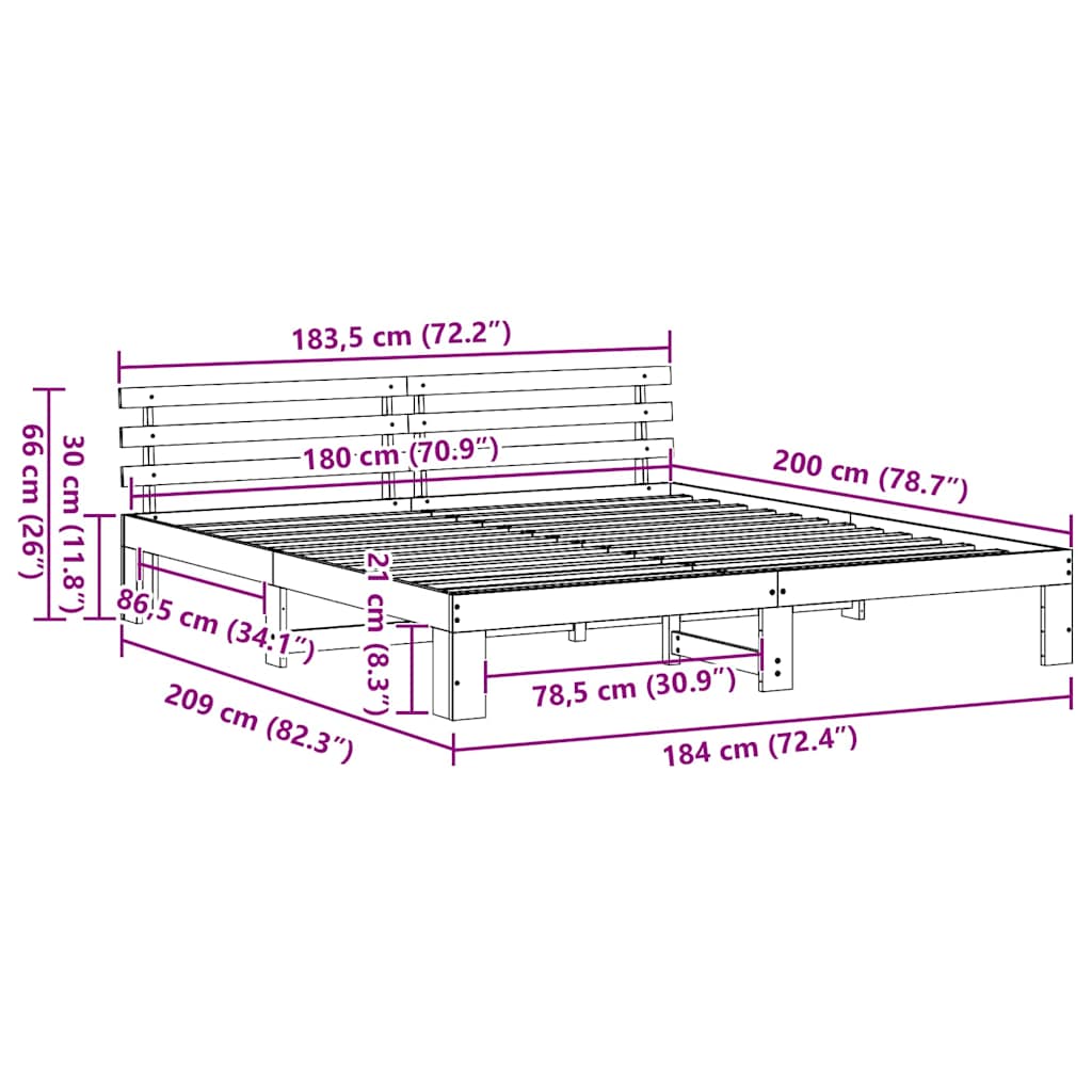 Bed Frame with Headboard Natural 180 x 200 cm Solid Pine Wood
