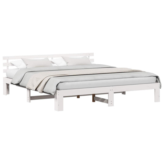 Bed Frame with Headboard White 180 x 200 cm Solid Pine Wood