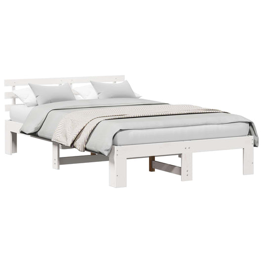 Bed Frame with Headboard White 120 x 200 cm Solid Pine Wood