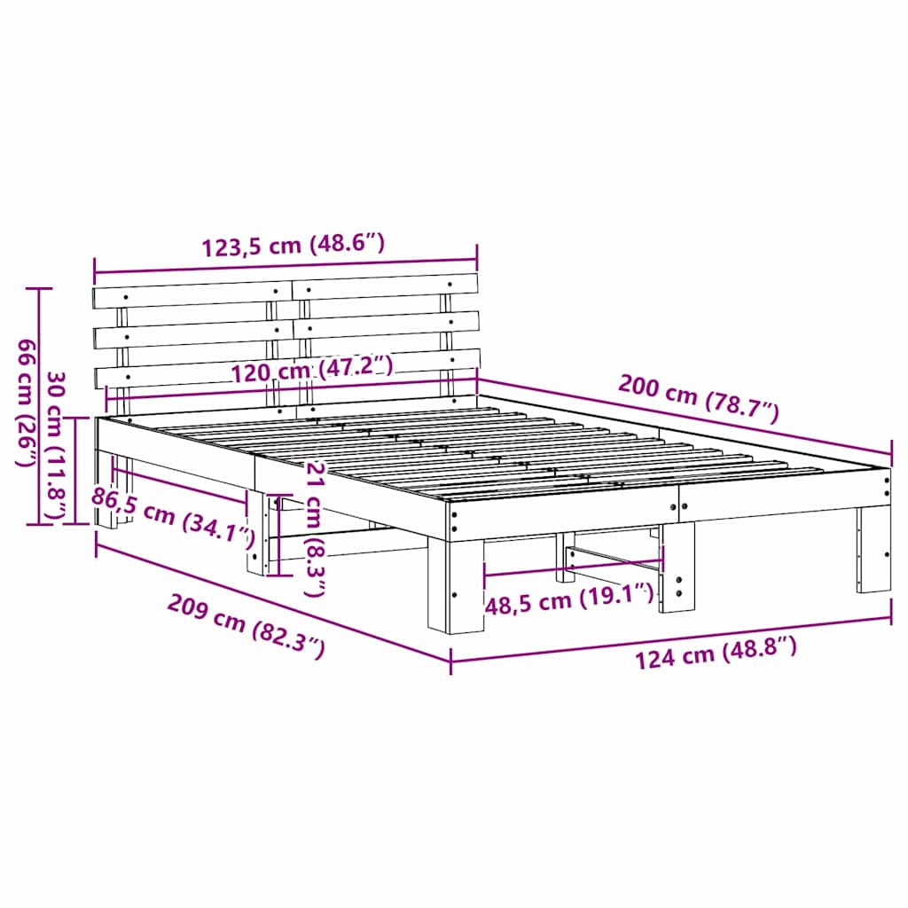 Bed Frame with Headboard Wax Brown 120 x 200 cm Solid Pine Wood