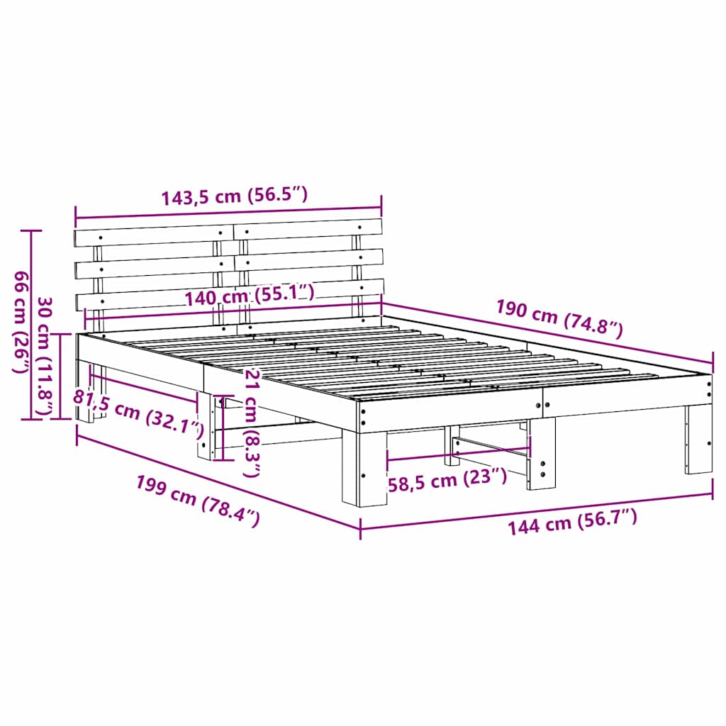 Bed Frame with Headboard Wax Brown 140 x 190 cm Solid Pine Wood