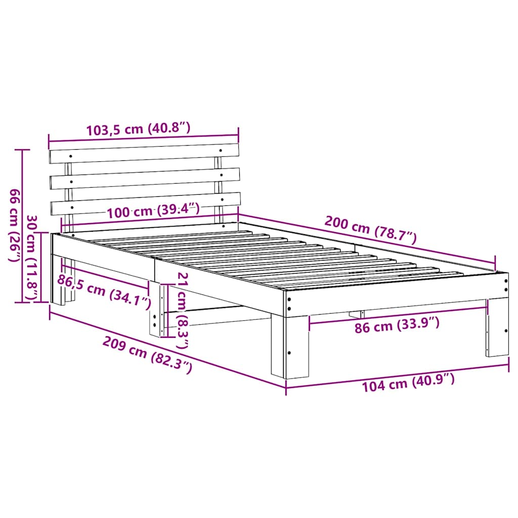 Bed Frame with Headboard Natural 100 x 200 cm Solid Pine Wood