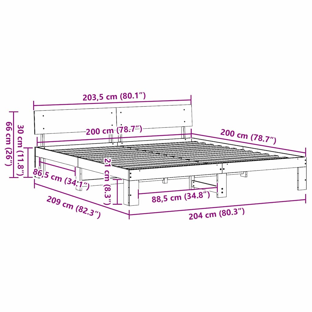 Bed Frame with Headboard Natural 200 x 200 cm Solid Pine Wood