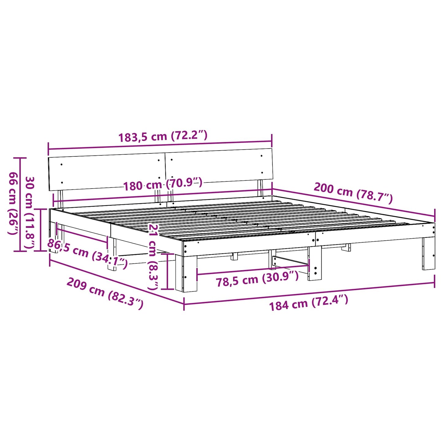 Bed Frame with Headboard White 180 x 200 cm Solid Pine Wood