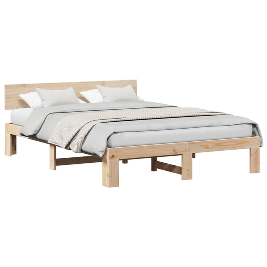 Bed Frame with Headboard Natural 140 x 200 cm Solid Pine Wood
