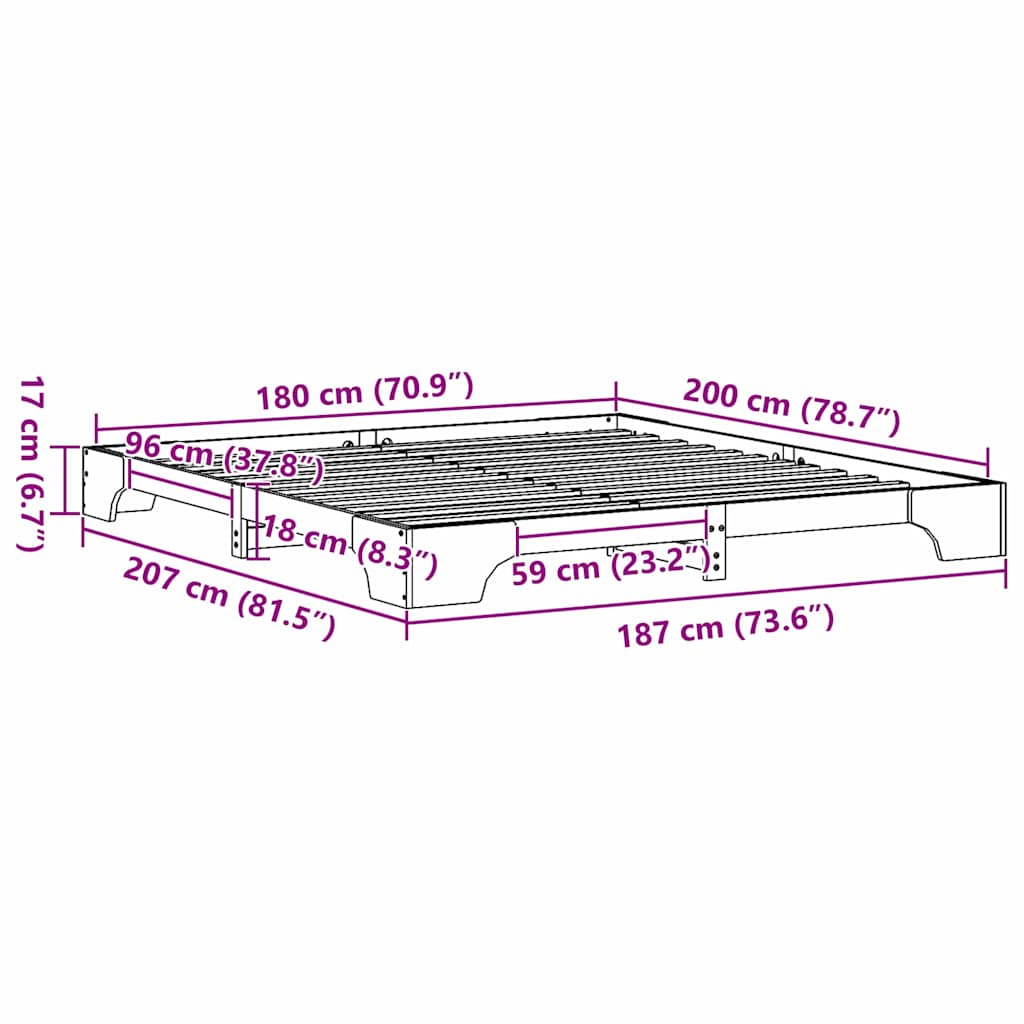 Bed Frame Natural 180 x 200 cm Solid Pine Wood
