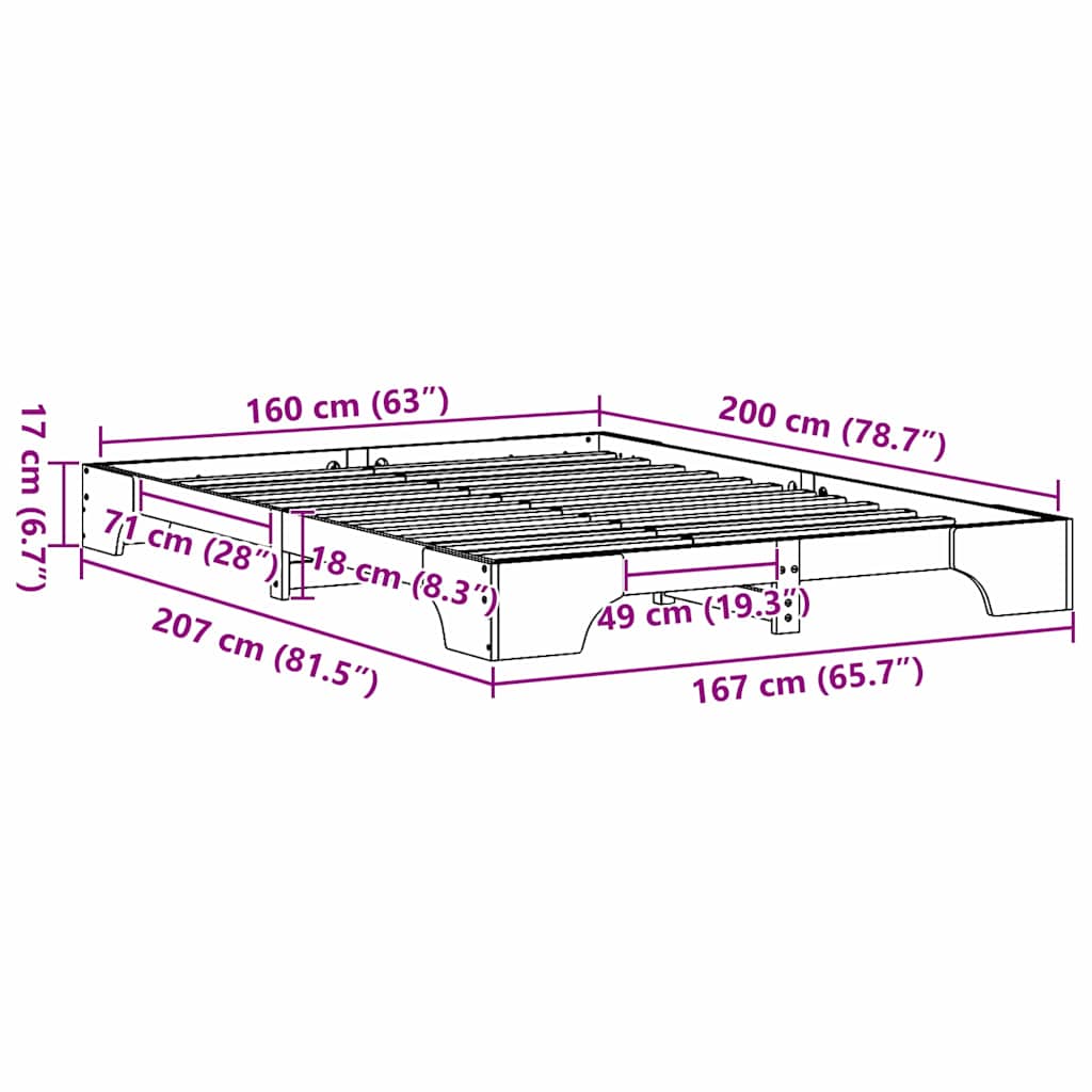 Bed Frame White 160 x 200 cm Solid Pine Wood