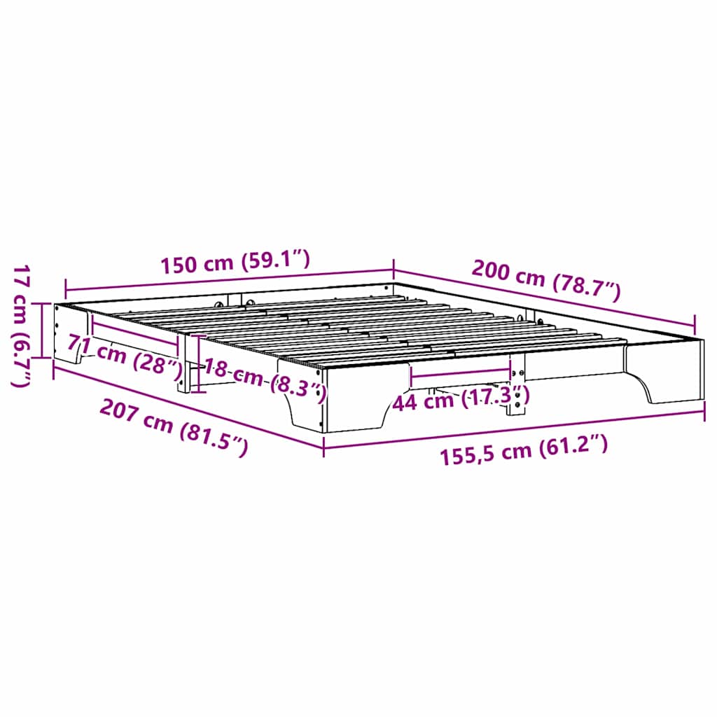Bed Frame Natural 150 x 200 cm Solid Pine Wood