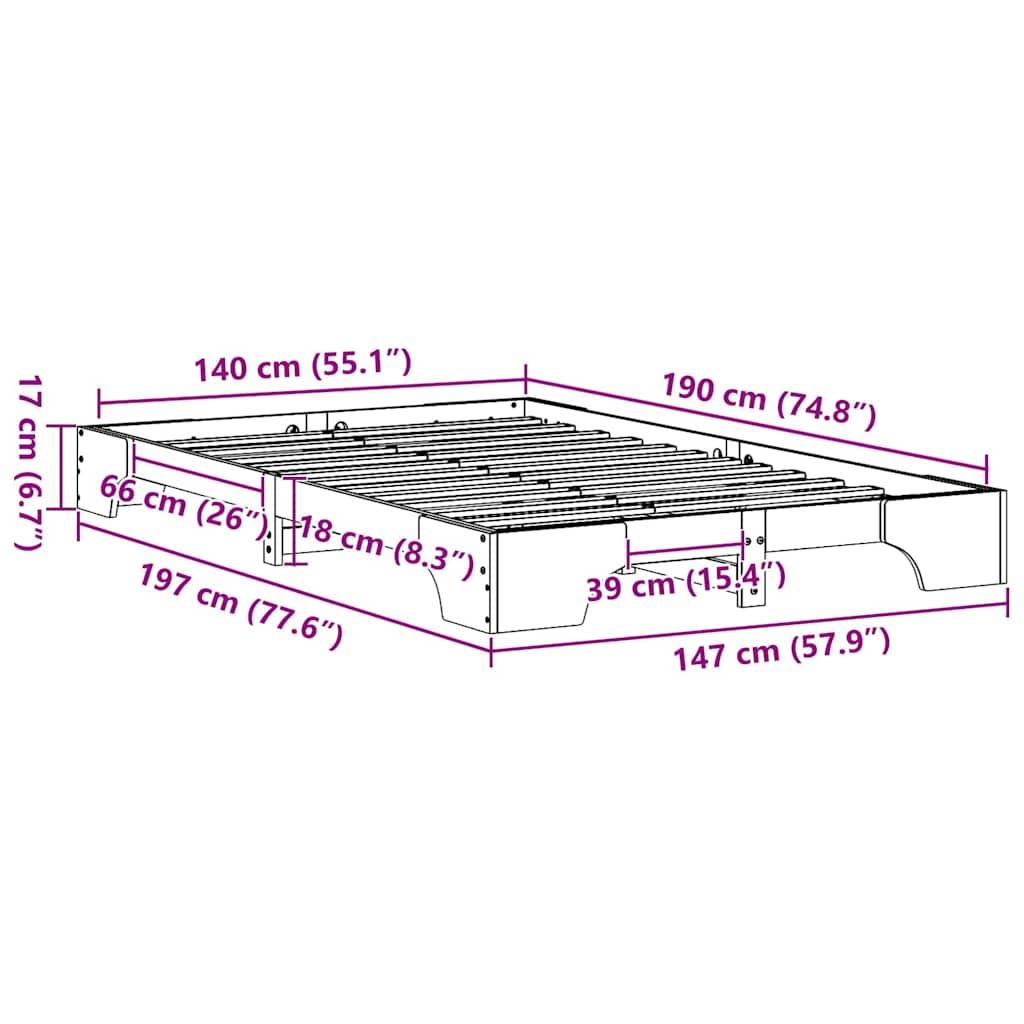 Bed Frame Wax Brown 140 x 190 cm Solid Pine Wood