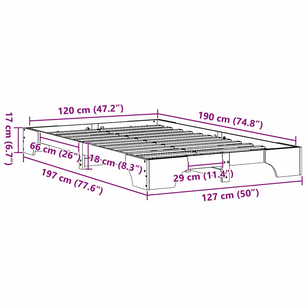 Bed Frame Natural 120 x 190 cm Solid Pine Wood