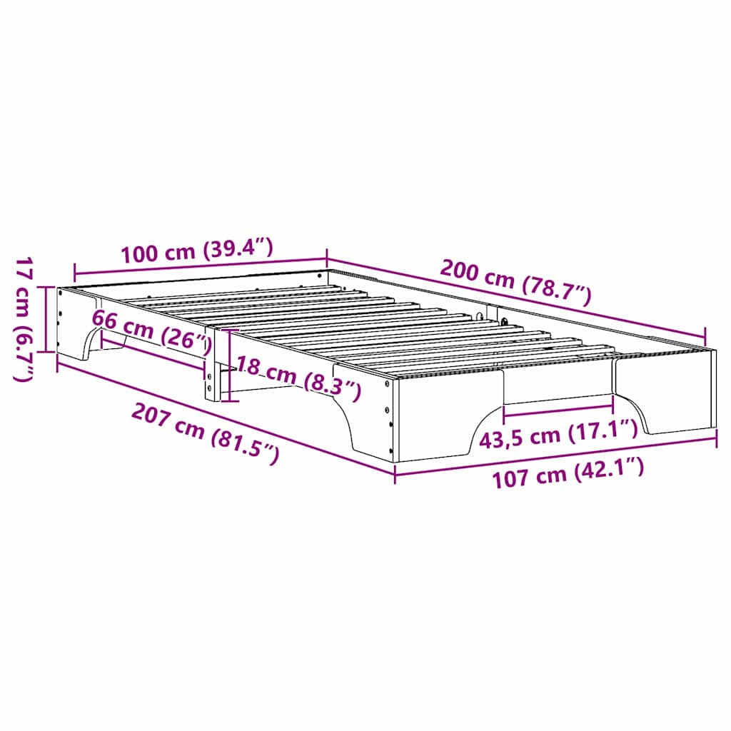 Bed Frame White 100 x 200 cm Solid Pine Wood