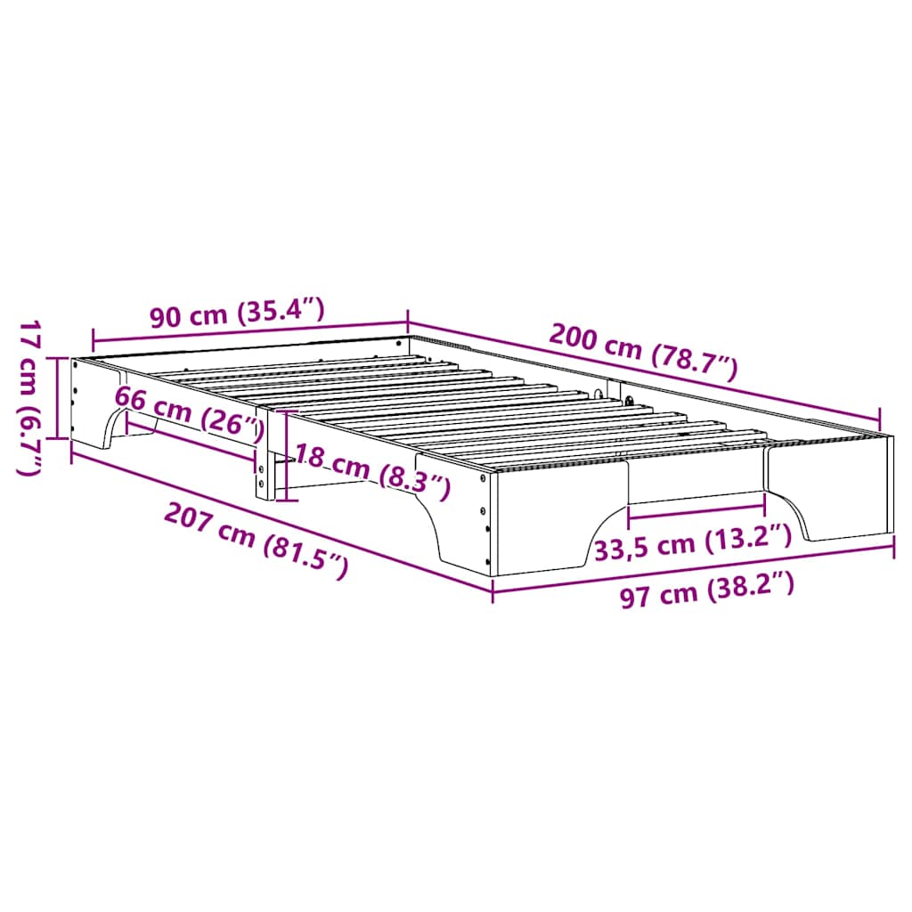 Bed Frame White 90 x 200 cm Solid Pine Wood