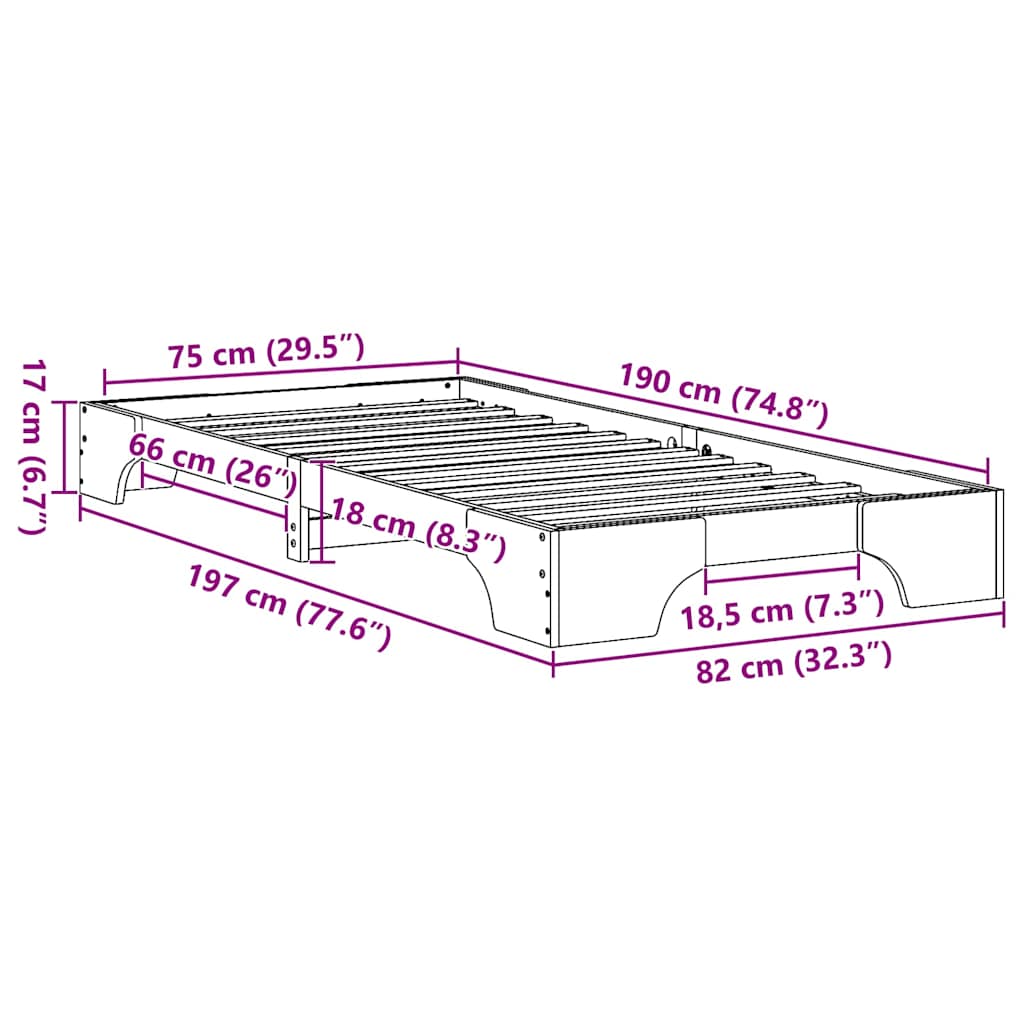 Bed Frame White 75 x 190 cm Solid Pine Wood
