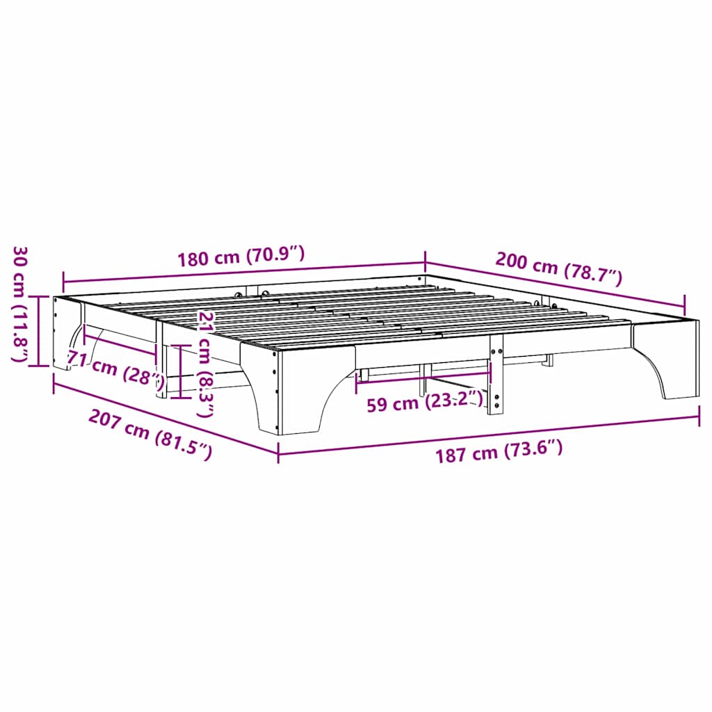 Bed Frame White 180 x 200 cm Solid Pine Wood