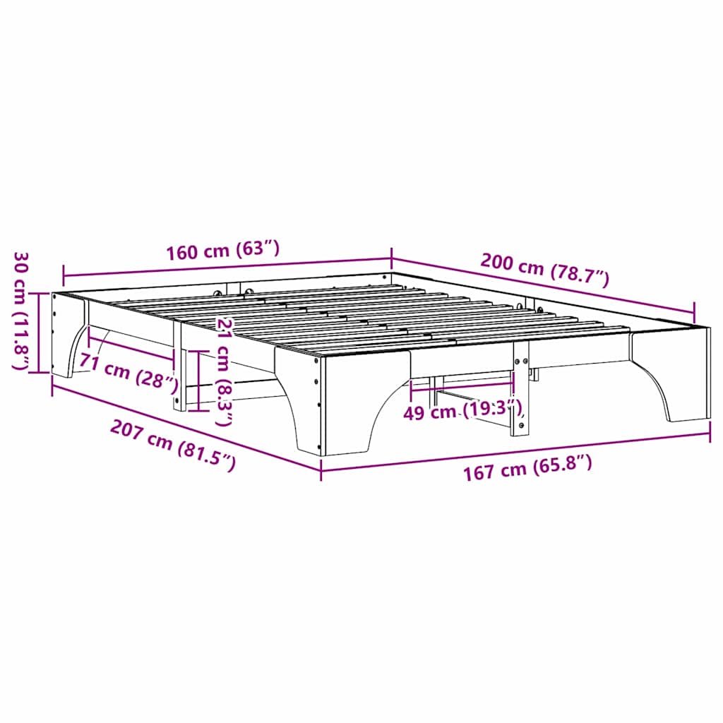 Bed Frame Natural 160 x 200 cm Solid Pine Wood