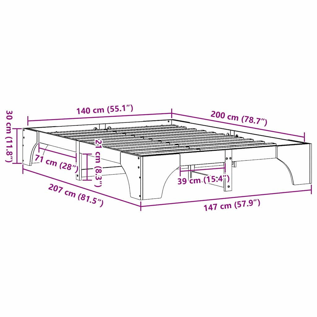 Bed Frame Wax Brown 140 x 200 cm Solid Pine Wood