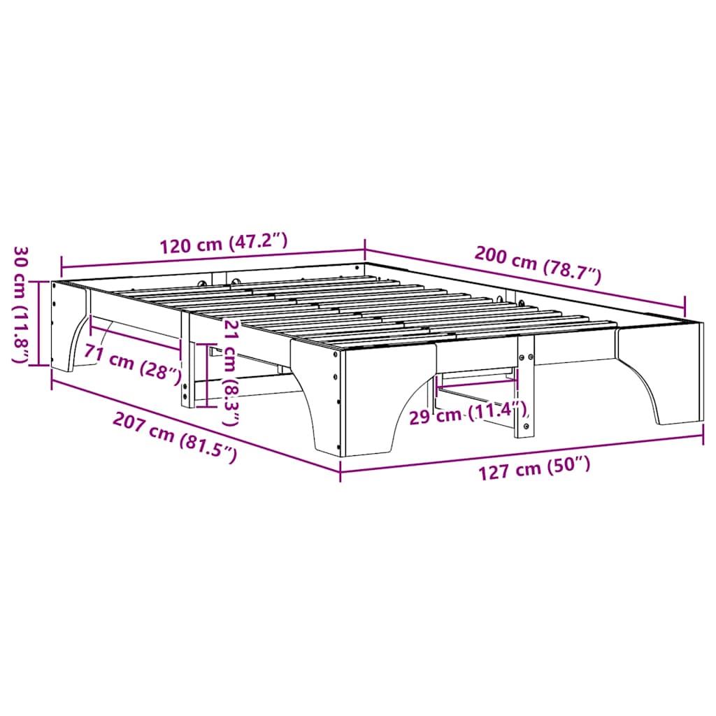 Bed Frame Natural 120 x 200 cm Solid Pine Wood