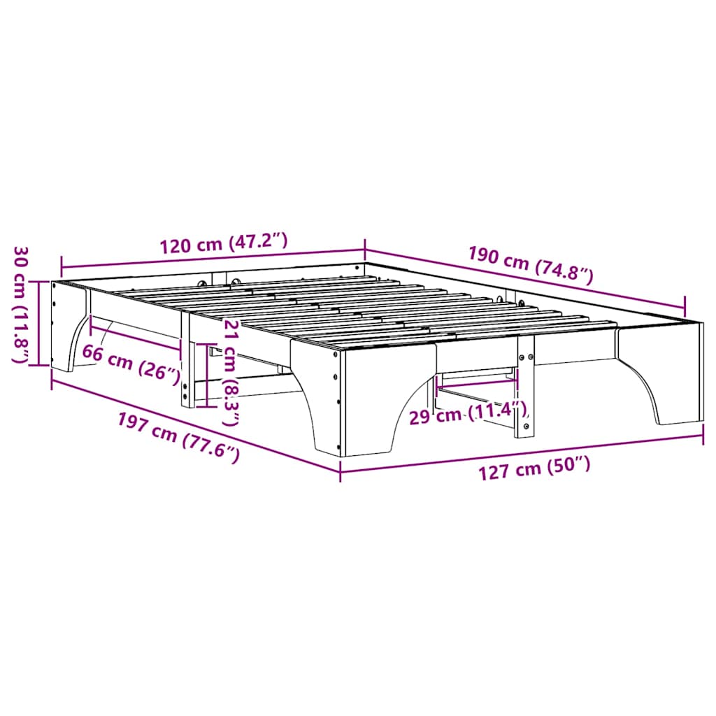 Bed Frame White 120 x 190 cm Solid Pine Wood