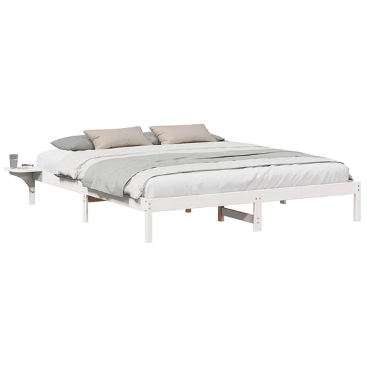 Bed Frame White 200 x 200 cm Solid Pine Wood