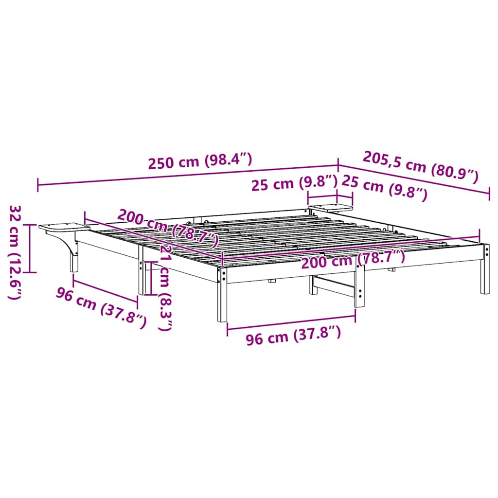 Bed Frame Wax Brown 200 x 200 cm Solid Pine Wood