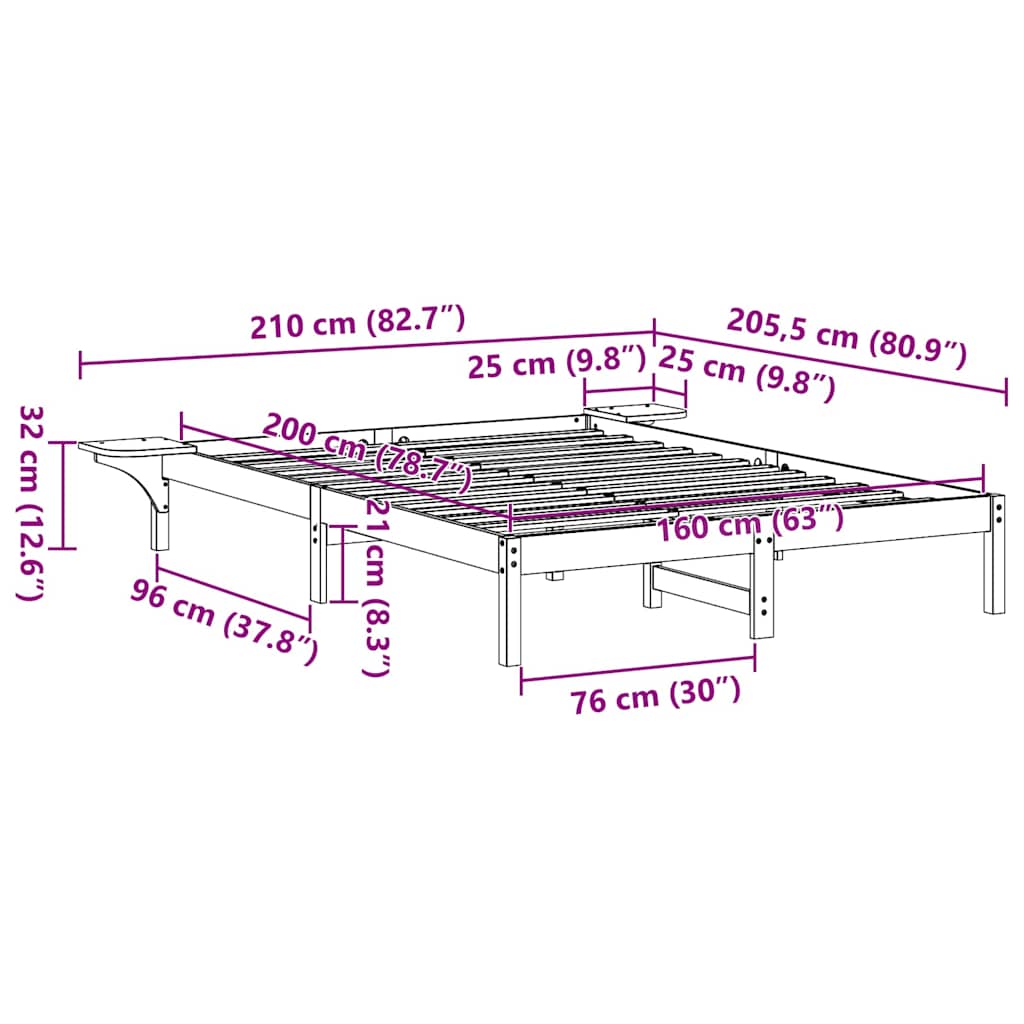Bed Frame Wax Brown 160 x 200 cm Solid Pine Wood