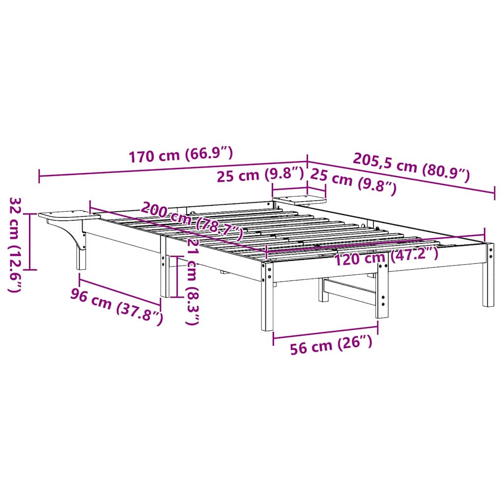 Bed Frame Natural 120 x 200 cm Solid Pine Wood