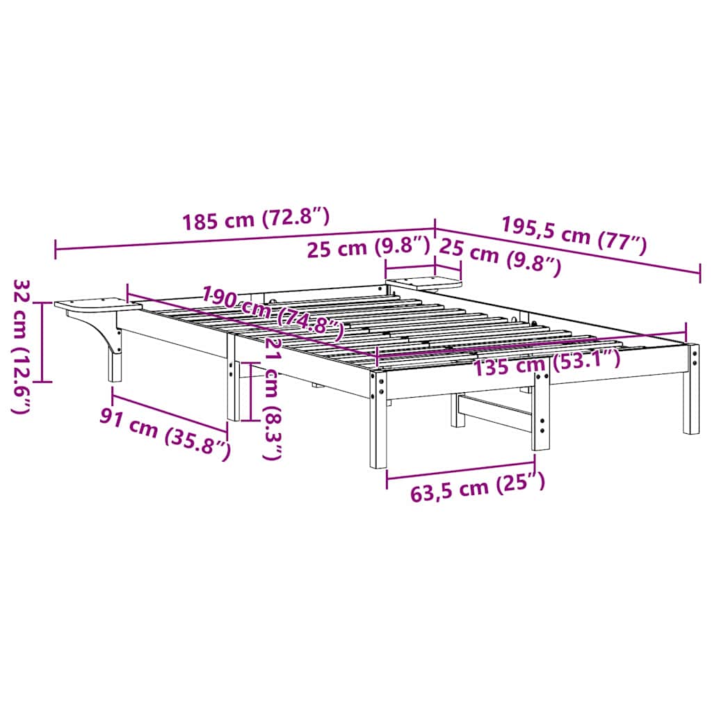 Bed Frame Natural 135 x 190 cm Solid Pine Wood