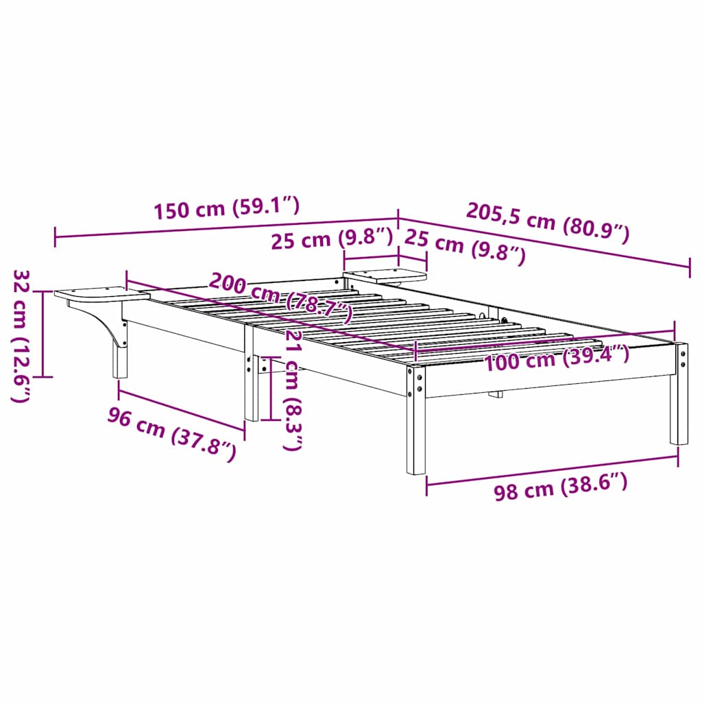 Bed Frame Natural 100 x 200 cm Solid Pine Wood