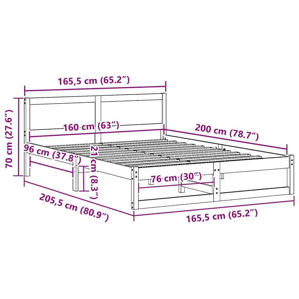 Bed Frame with Headboard Natural 160 x 200 cm Solid Pine Wood