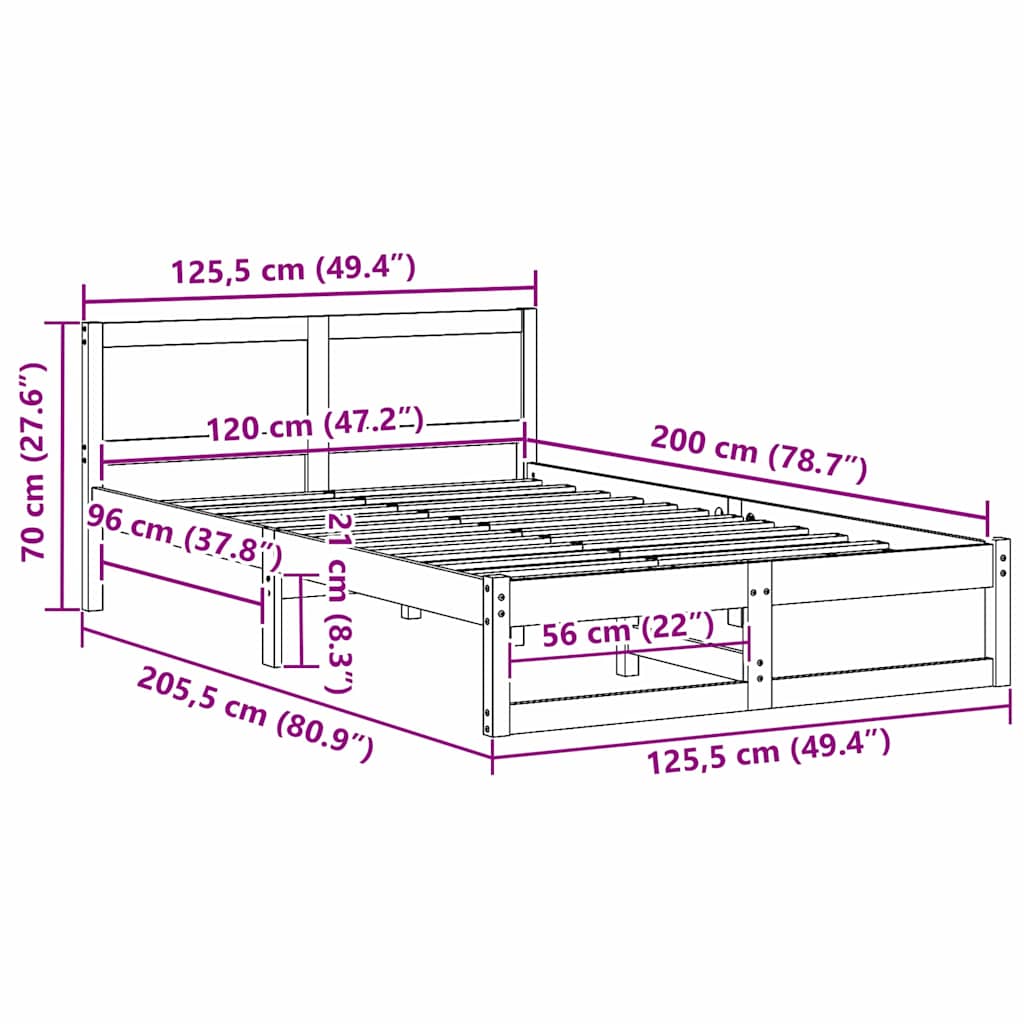 Bed Frame with Headboard White 120 x 200 cm Solid Pine Wood