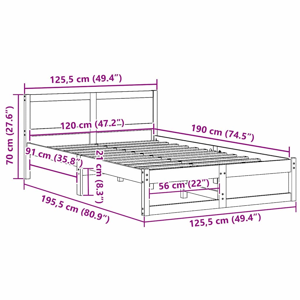 Bed Frame with Headboard Natural 120 x 190 cm Solid Pine Wood