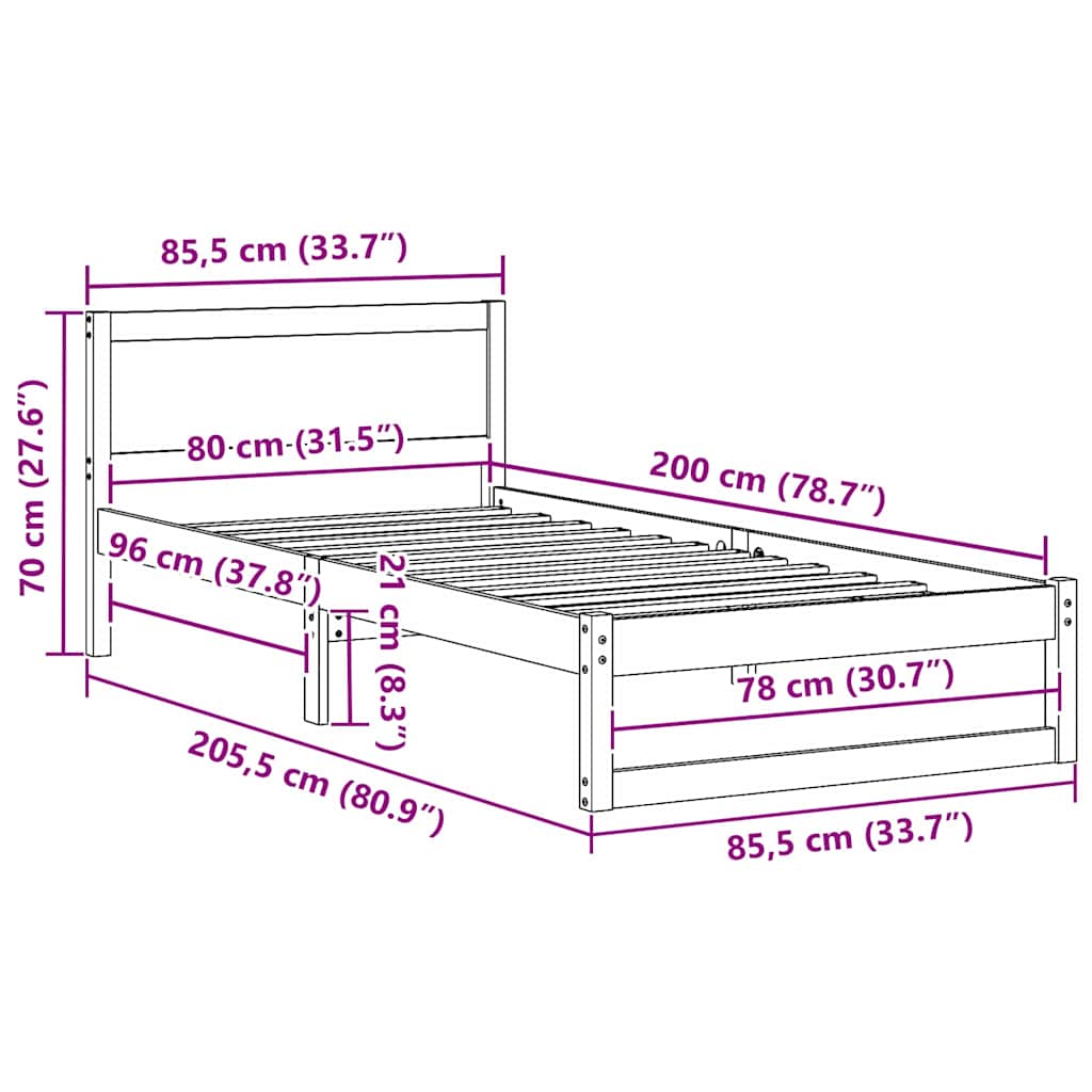 Bed Frame with Headboard Natural 80 x 200 cm Solid Pine Wood