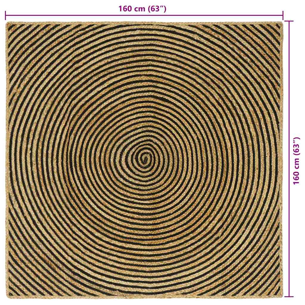 Area Rug Black 160 x 160 cm Jute