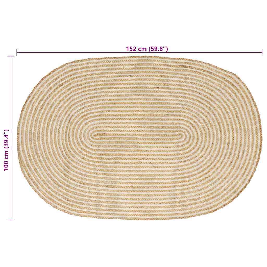Area Rug Natural and White 100 x 152 cm Jute