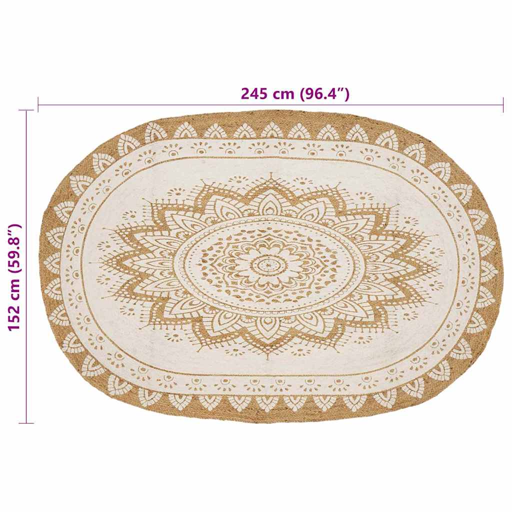 Area Rugs Floral Natural with White Print 152 x 245 cm Jute