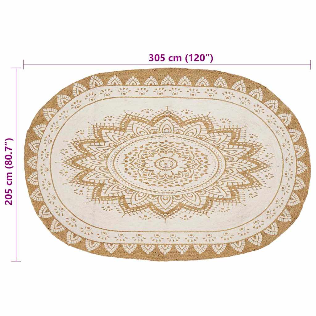 Area Rugs Floral Natural with White Print 205 x 305 cm Jute