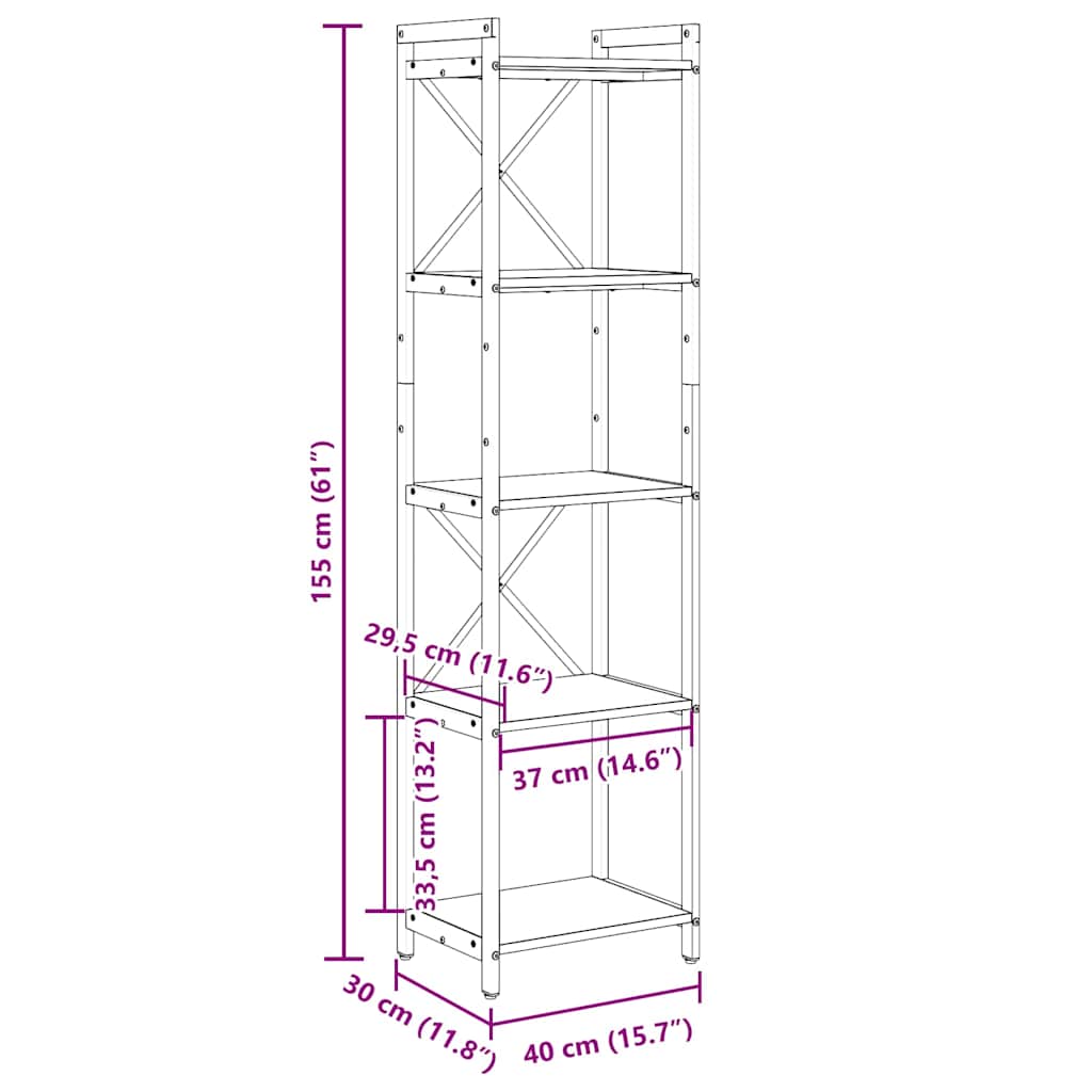 Bookshelf 40 x 30 x 155 cm Engineered Wood Grey sonoma