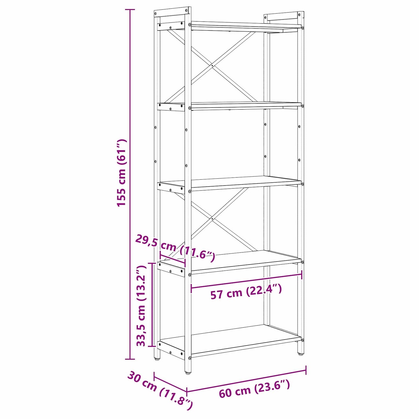 Bookshelf 60 x 30 x 155 cm Engineered Wood Smoked Oak