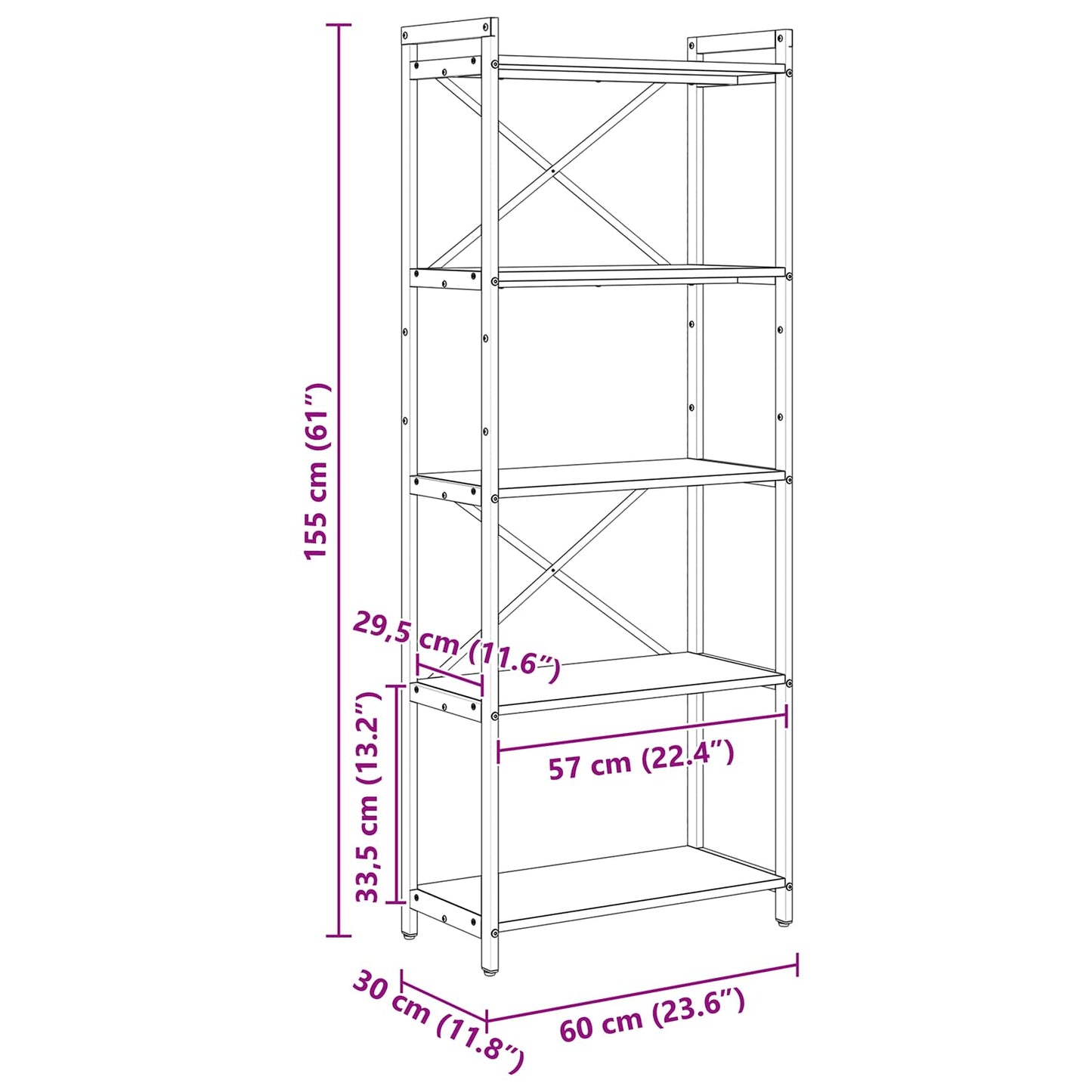 Bookshelf 60 x 30 x 155 cm Engineered Wood Old wood