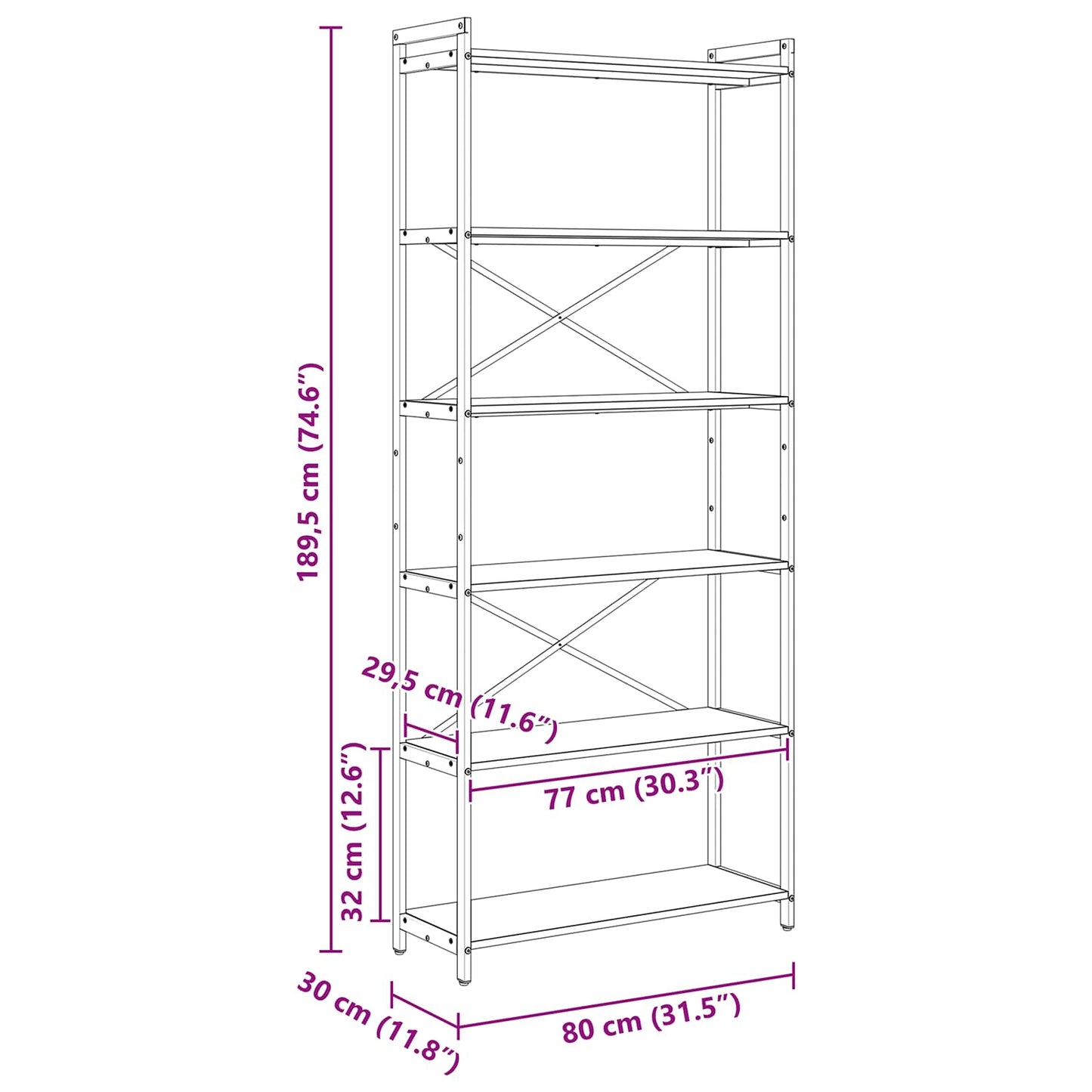 Bookshelf 80 x 30 x 189.5 cm Engineered Wood Smoked Oak