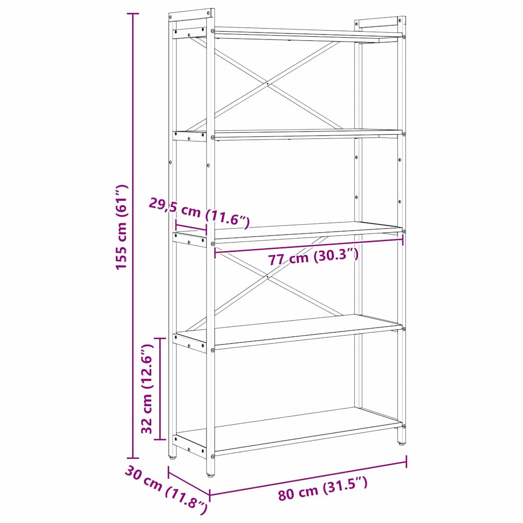 Bookshelf 80 x 30 x 155 cm Engineered Wood Smoked Oak