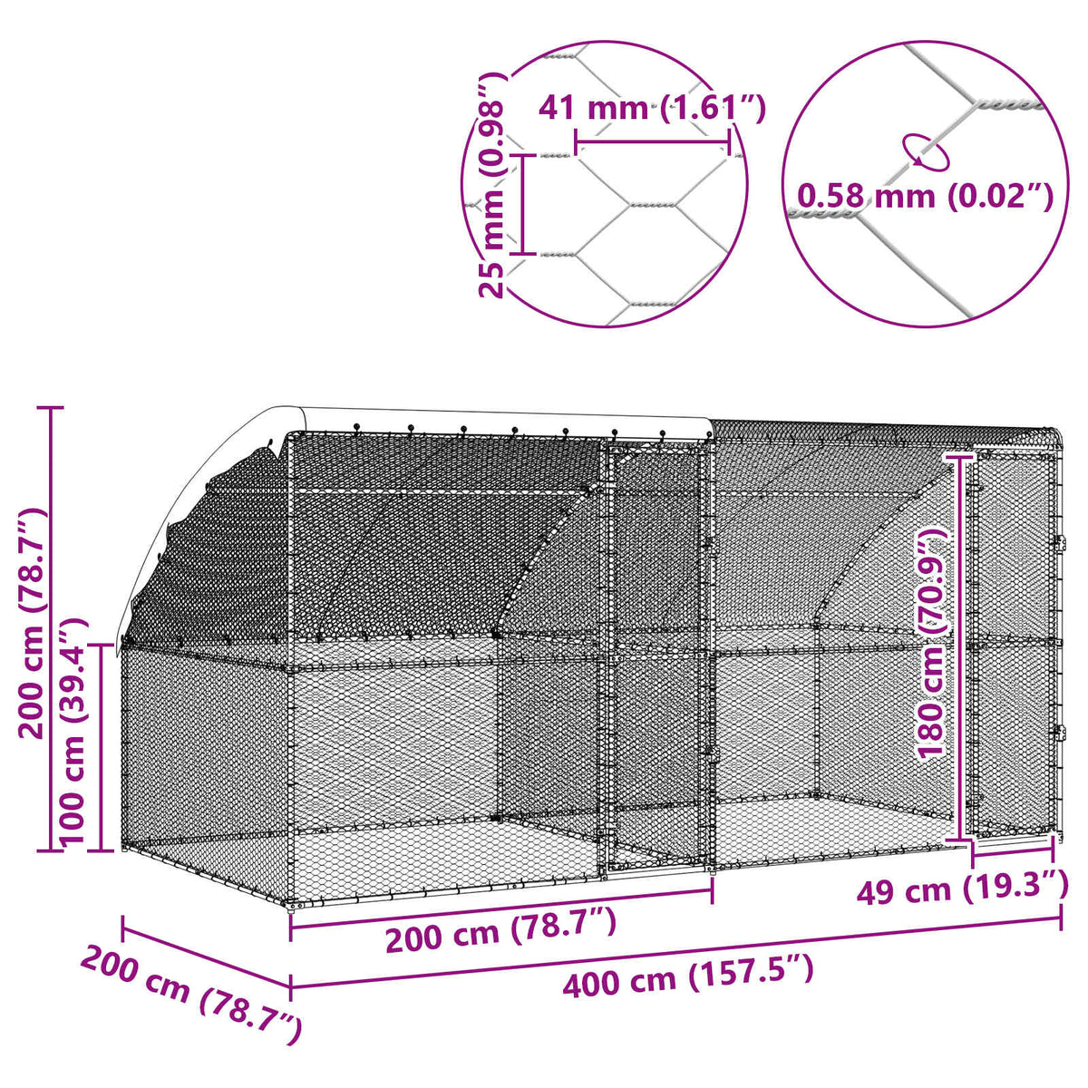 Chicken Cage 2 pcs Silver 400 x 200 x 200 cm Steel and PE