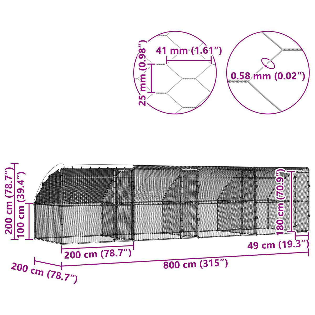 Chicken Cage 4 pcs Silver 800 x 200 x 200 cm Steel and PE