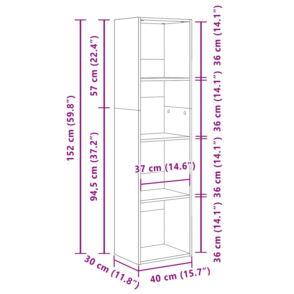 Bookcase Black oak 40 x 30 x 152 cm Engineered Wood