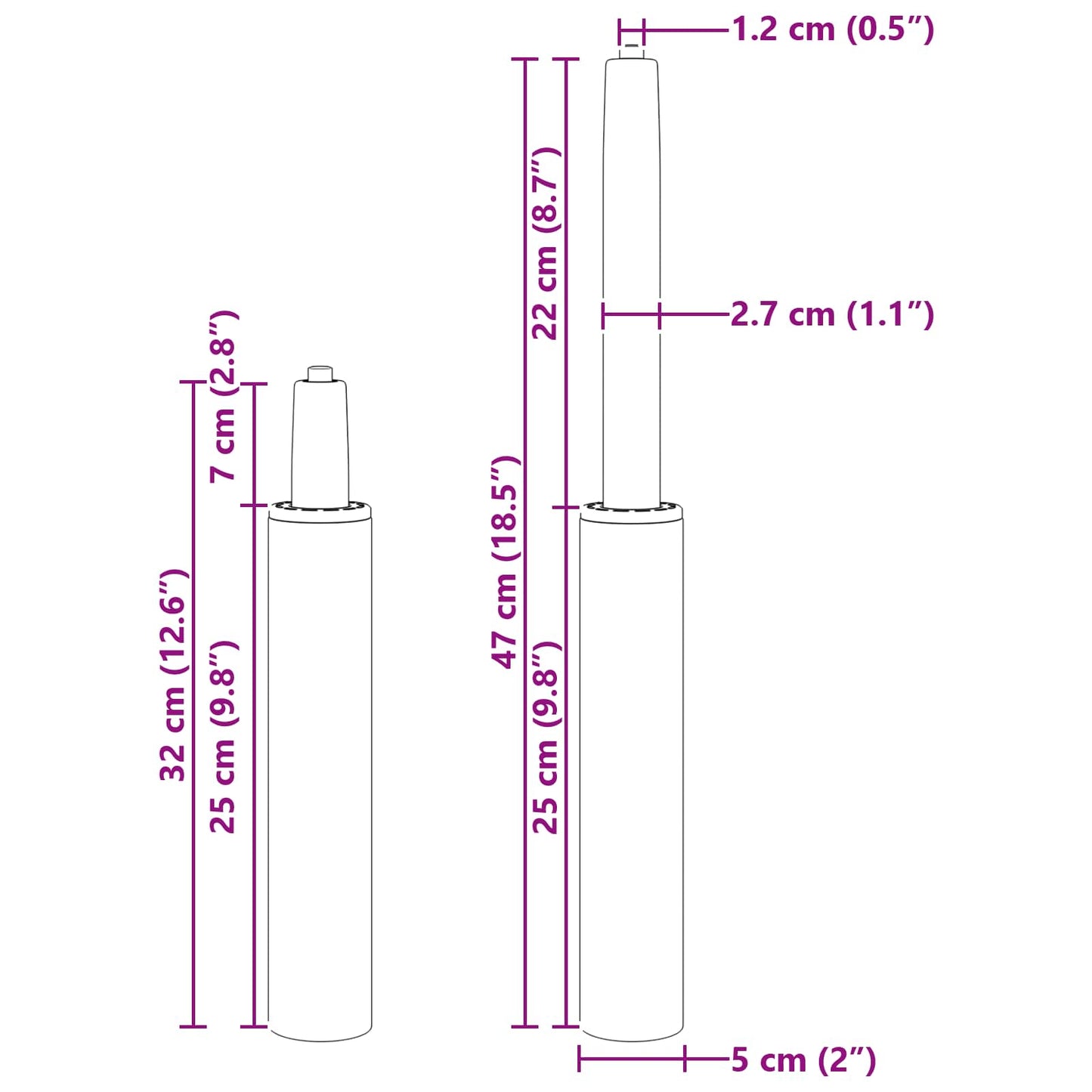 Office Chair Gas Cylinder Extendable Chrome 15.5 cm Iron