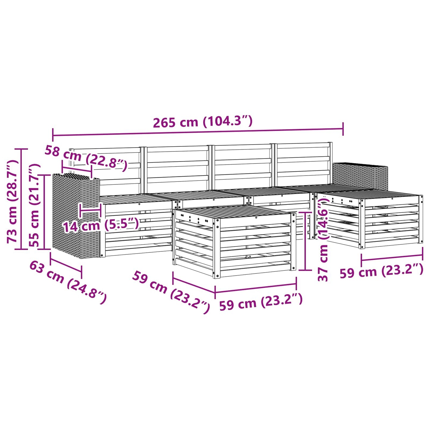 Outdoor Sofa Set 6 pcs Natural