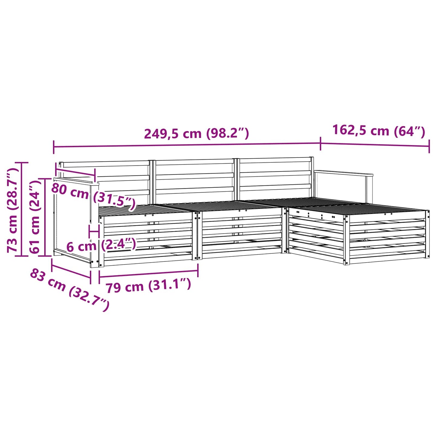 Outdoor Sofa Set Natural 249.5 x 162.5 x 73 cm