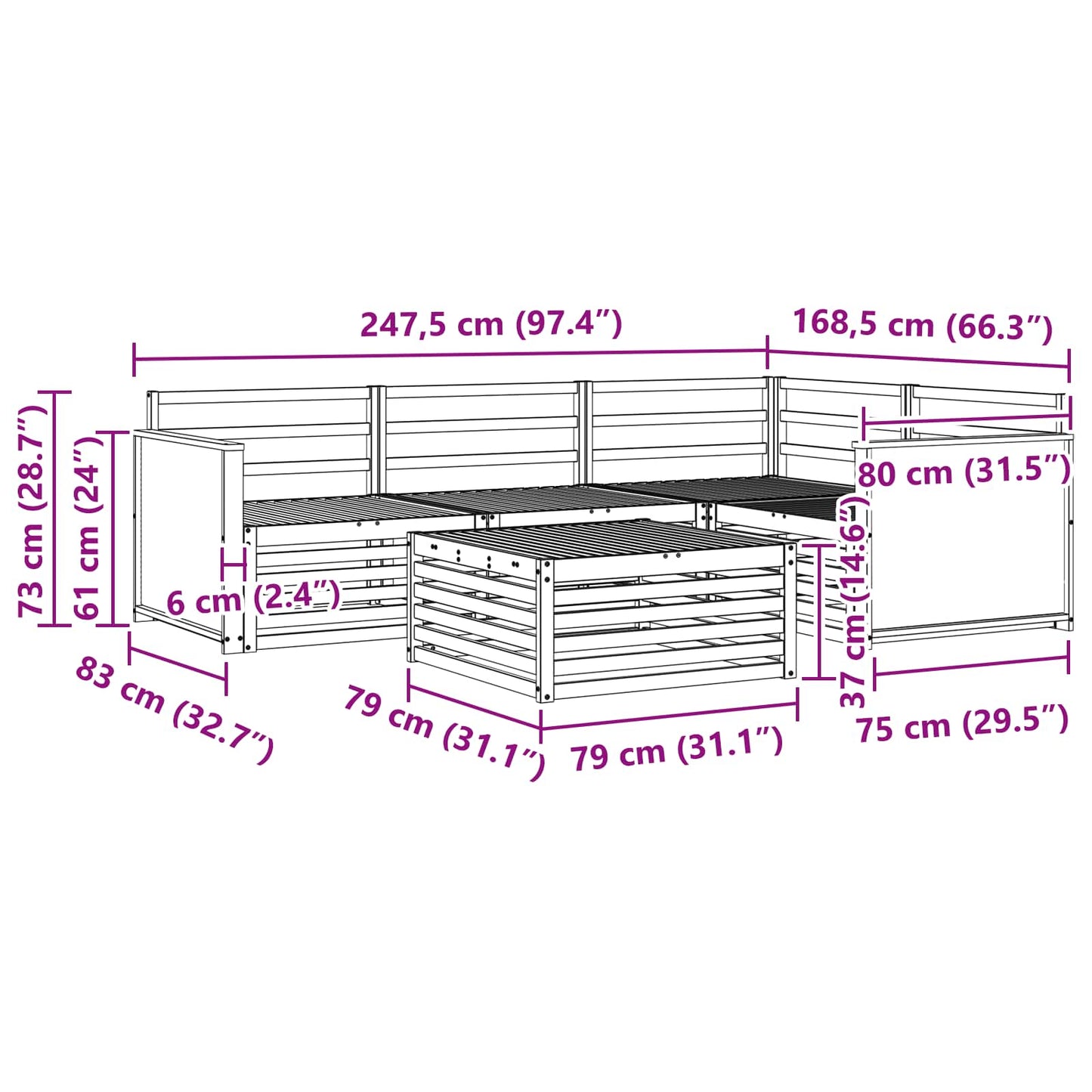 Outdoor Sofa Set 5 pcs Natural 79 x 79 x 37 cm