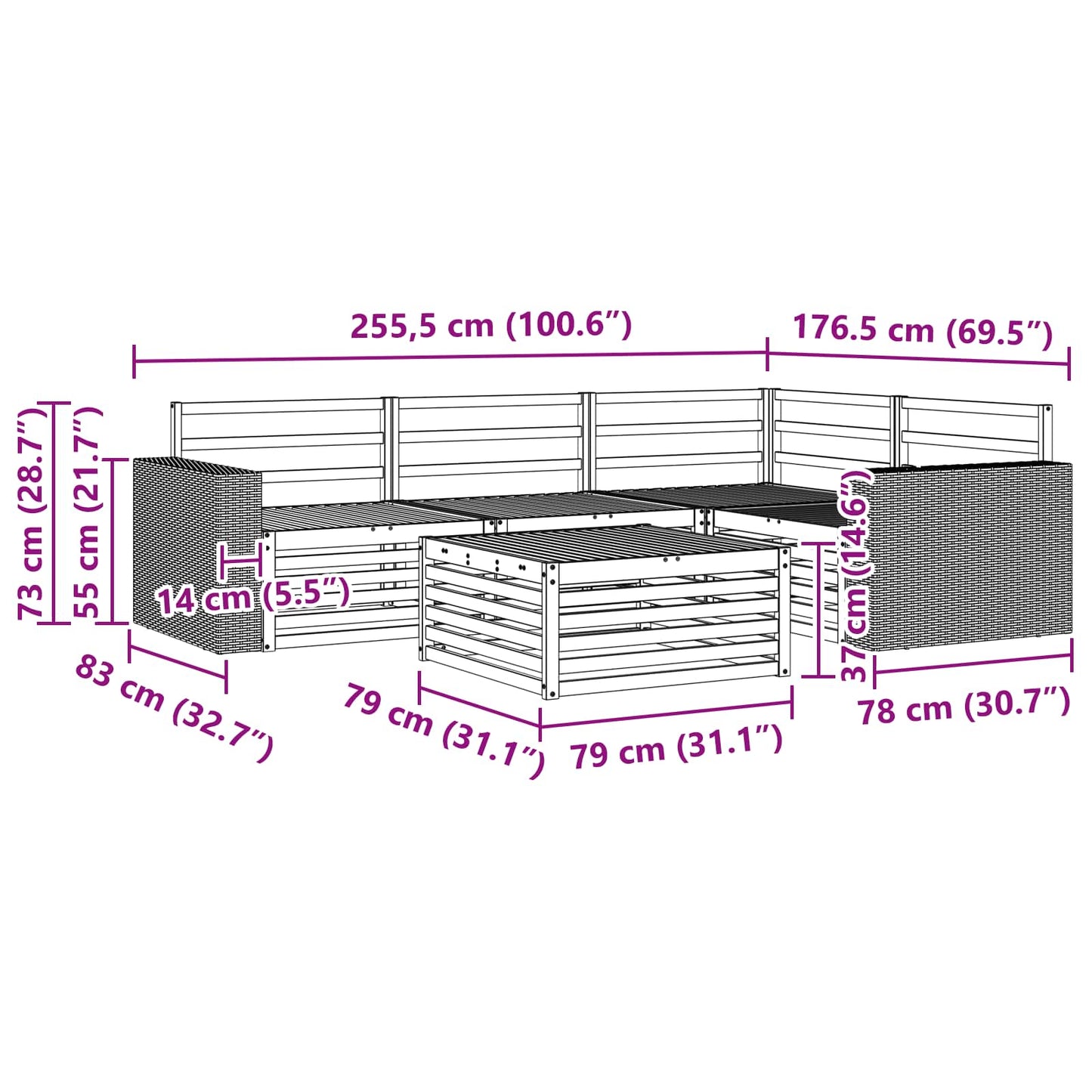 Outdoor Sofa Set 5 pcs Natural 79 x 79 x 37 cm