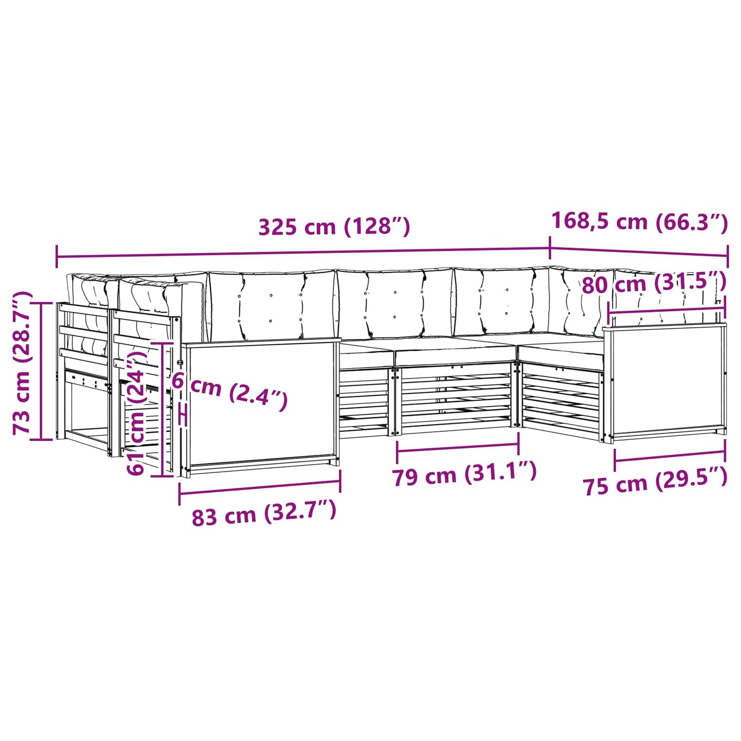 Outdoor Sofa Set 6 pcs Natural
